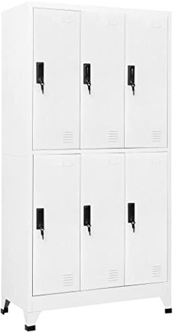 YEZIYIYFOB Schließfachschrank Weiß 90x45x180 cm Stahl Werkzeugschrank Aktenschrank Metallschrank Vorratsschrank BüRoschrank Werkstattschrank Aktenschrank AbschließBar Modernen Stil mit 6 Fächern