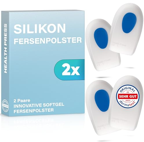 Health Press Silikon Fersenpolster – 2 Paare (4 Stück) Fersenkissen, Größe L – Geleinlagen für die Ferse – Soft Gel Schuhpads – Premium Ferseneinlagen