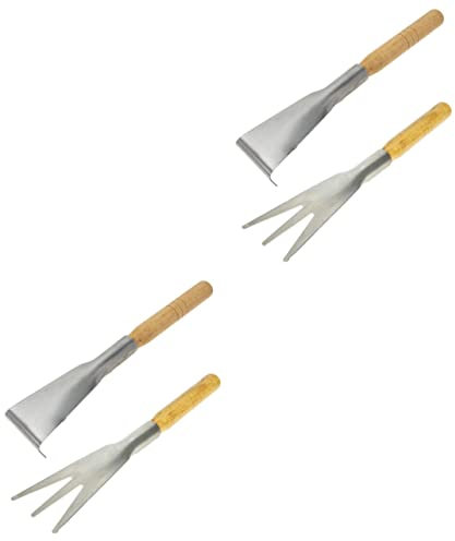 YARNOW 4stücke Edelstahl Gartenwerkzeug Teiliges Mit Holzgriffen Schaufelartig Und Gezahnt Für Pflanzen Umpflanzen Und Unkrautjäten Im Garten