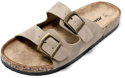 JOMIX Chanclas Hombre Verano de Piel, Sandalias de Cuero para Playa, Piscina y Mar con Hebilla Anatómica, Beige, 44 EU
