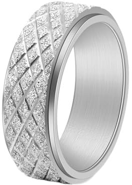 Aotiwe Männer Ringe Set Silber, Freundschaftsringe Dünn Spinner Mattes Rautenmuster aus Titan Stahl Größe 67 (21.3)