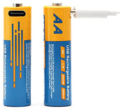 SZEMPTY Batterie ricaricabili AA al litio, 1,5 V Li-ion USB doppia batteria AA 2600mWh con 2 in 1 cavo di ricarica di tipo C, confezione da 2 …