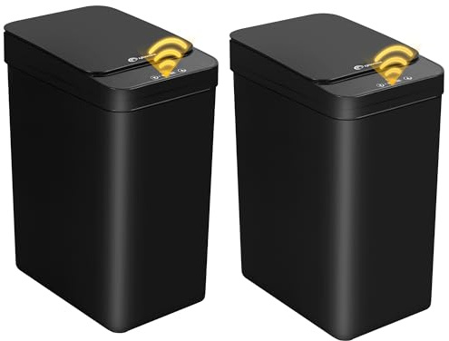 LJIACLEA 2 Pack Touchless Bathroom Trash Can for Kitchen Hanging Trash Can 2.6 Gallon Automatic Motion Sensor Rubbish Can Narrow Small Garbage Bin for Kitchen, Toilet, Bedroom, RV(Black,Battery)