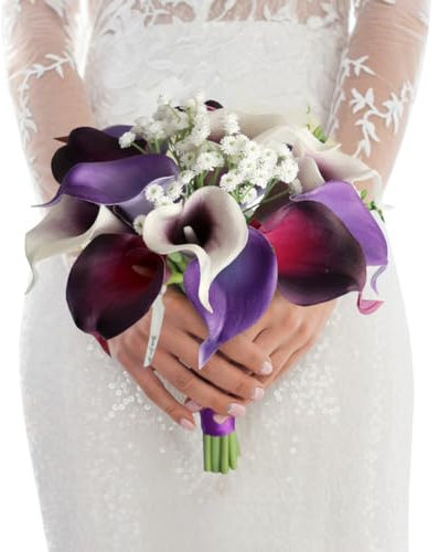 JAWSEU Calla Lily Brautstrauß Hochzeit Blumen, Künstliche Blumen Brautstrauß Hochzeitsstrauß, Realistische Seidenblumen Brautstrauß Gefälschte Kunstblumenstrauss künstlicher Calla Lilie Bouquet Deko