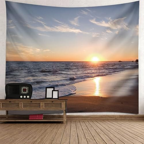 Mesnt Wandteppich Natur, Sonnenaufgang über dem Meer Wandteppiche für Wohnzimmer Schlafzimmer, Wohnkultur, 210x140cm