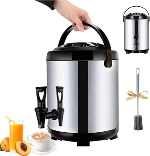 6L/8L/10L/12L Stainless Steel Hot Water Dispenser Kettle Boiler Warmer Coffee Urn With Cover And Spigot Milk Tea Bucket Insulated Barrel For Hot Water Or Beverage(Size:6L)