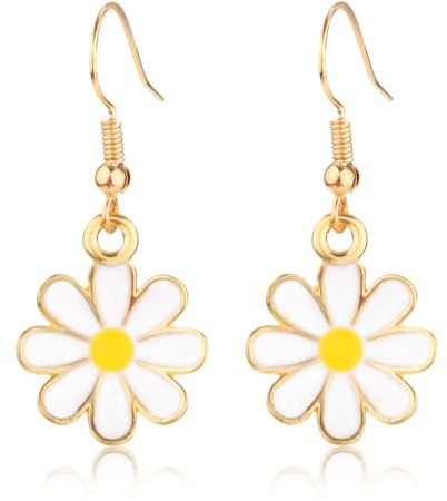 Daisy Flower Earrings for Women, Daisy Dangle Drop Earrings Flower Jewelry | Cute Small Minimal Vintage Flower Jewelry Gift