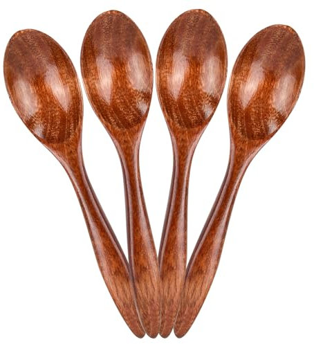 Shengxi 4 Pièces Petites Cuillères en Bois Cuillère à Thé à Miel Cuisson Dégustation Table Cuillère Cuillere Soupe Fait à la Main pour le Café la Cuisine Remuer pour Un Usage Quotidien