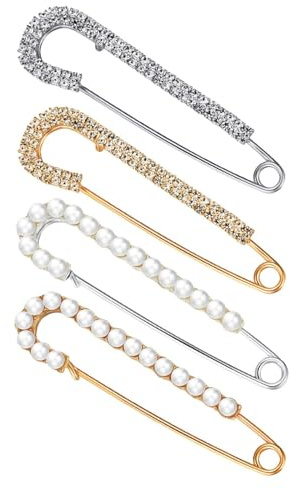 KGDUYC Spille Gioiello da Donna - 4 Pezzi per Vestiti, Clip per Scialle e Maglione, Finto Cristallo e Perle, Spille da Balia per Camicia, 2 Stili