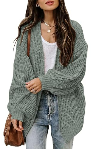 Jhsnjnr - Veste en tricot femme épaisse à devant ouvert manteau en tricot oversize pull automne manches longues gros tricot chaud cardigan, sauge, M