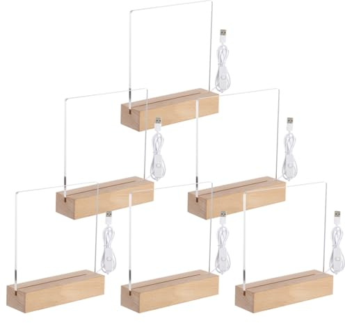 6-Pack Led Wooden Acrylic Light Base and Blanks, 7''LED Lights Display Stand, Transparent Acrylic Night Lights with USB Cables for Crystal Art, Night Light, Glass, DIY