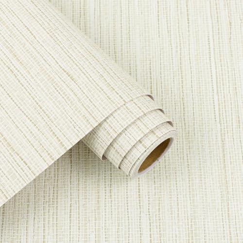 Arthome Papier Peint Adhesif Mural 44cmx3m Lin beige Film Texturé en Toile D'herbe Auto Adhésif Amovible Papiers Peints Pour Chambre Coucher Salon Plan de Travail Revêtement Mural Coller