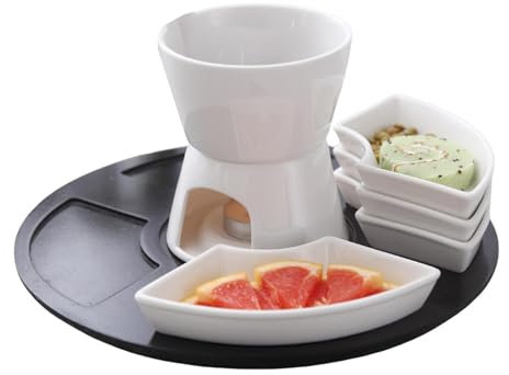 Set di pentole per fonduta per sciogliere - Set di pentole per fonduta al Cioccolato in Ceramica Bianca | Kit pentola per fonduta in Ceramica per sciogliere, Set di fonduta di Multiuso per