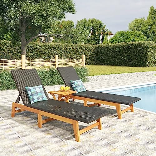 Xichuzi Sonnenliegen 2 STK. Schwarz Braun Poly Rattan Massivholz Akazie, Gartenliege, Liegestuhl, Sonnenstuhl, Sonneninsel Outdoor, Liegen, Gartenmöbel, Bäderliege, Relaxliege - 319728