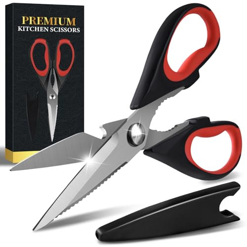 Tijeras de cocina, tijeras domésticas de acero inoxidable, afiladas y resistentes, aptas para lavavajillas, tijeras multiusos con abridor de botellas y cascanueces, tijeras de cocina para pollo,