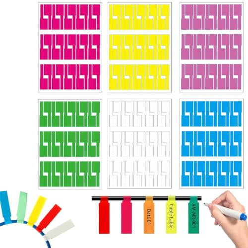 kabelbeschriftung kabel beschriftung kabeletiketten kabelmarkierung Selbstklebende Kabeletiketten, Wasserdichte Kabelkennzeichnung Sortiert 6 Farben 6 Blatt Labels Haltbar Kabel Aufkleber 180Pcs