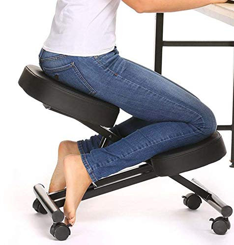 Duoruameng Kniestuhl, Ergonomischer Kniehocker mit Rollen höhenverstellbar Haltungskorrekturstuhl für Zuhause und Büro, Schwarz
