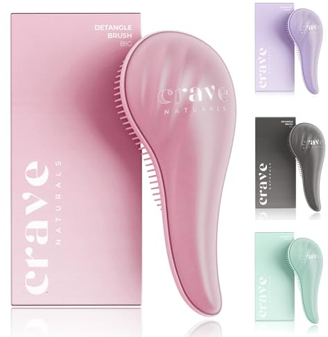 Crave Naturals Detangling Hair Brush Large Pink – Glide Thru Hair Detangler Brush for Women, Kids & Toddlers – Gentle Scalp Care, No-Pain Tangle-Free Hairbrush for All Hair Types