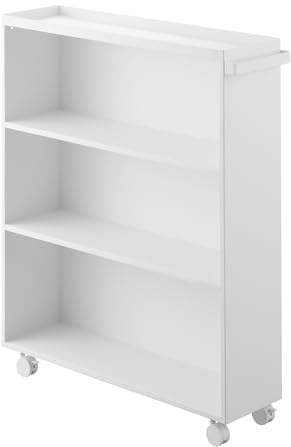 YAMAZAKI 1485 Tower Bücherwagen, weiß, Stahl/Nylon, minimalistisch, 15,6 x 59 x 70 cm