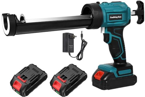 Pistola de cartucho a batería compatible con batería Makita de 21V, pistola de cartucho a batería con 2000mAh, luz LED, 4 velocidades, pistola de silicona a batería para cartuchos de 300ML (2×batería)