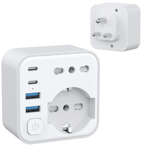 Aochxin Adattatore Presa Sudafrica, 6 in 1 Adattatore Sudafrica Italiano con 4 USB, per Sudafrica, Namibia, Swaziland, Lesotho, Adattatore Prese Sudafrica 3680W, Spina da Viaggio (Tipo M)