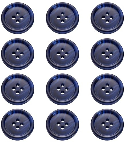 Knöpfe zum Aufnähen, 23 mm, rund, dunkelblau, Kunststoffknöpfe zum Selbermachen, Nähen, Mäntel, Jacken, Strickjacken, flach, 4 Löcher, Blau, 12 Stück