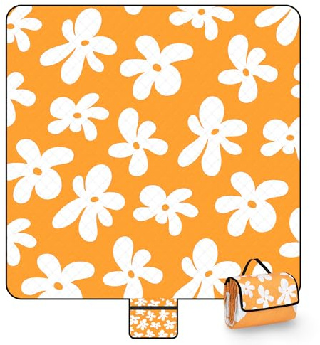 Picknickdecke 200x200 cm，XXL Stranddecke wasserdicht sandfrei, faltbare Strandmatte aus Dreischichtige Struktur waschbarem - Tragbar für Camping, Familienpicknick, Strand, Reisen und Park -Limoncello