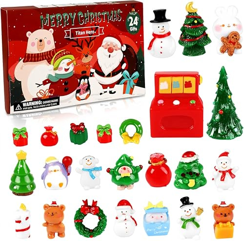 Weihnachtsdeko 2025 Adventskalender mit 24 Kleine Weihnachtsfiguren – Miniatur Harz Figuren, Überraschungsbox für Kinder, Weihnachts Ornamente & Sammelfiguren Geschenkidee