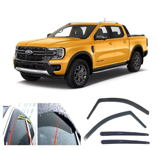 AC WOW 4x Windabweiser für Ford Ranger (T6.2) Double Cab 2023 2024 2025 2026 2027 Regenschutz Wetterschutz Sonnenblenden