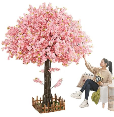 1.8x1.8m,Árbol Artificial de Cerezo en Flor, Hecho a Mano, para Interiores y Exteriores, Árbol Falso con Tronco de Madera Natural y Flores Realistas para Decoración del Hogar