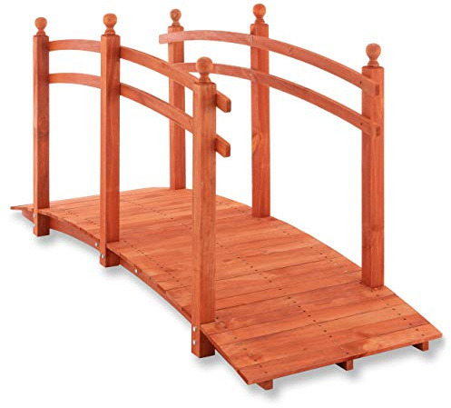 NEXOS Große XL Holzbrücke mit Geländer - Farbe: Rot-Braun | 2,35 m lang - Rustikal und langlebig