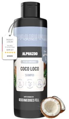 alphazoo Coco Loco Hundeshampoo 250 ml – Sanfte Fellpflege mit Kokosnussduft & Lorbeeröl – Gegen Juckreiz & Hautreizungen – Ohne Parabene & Silikone – Für glänzendes, leicht kämmbares Fell