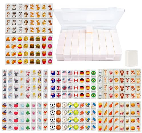 Reusable Mini Mahjong Set, 65 Blocks Mahjong Tile Game, Seaside Escape Game with 4 DIY Stickers sets, Beachside Board Games, Family Board Games for Kids and Adults, Family Celebrations Party Gift