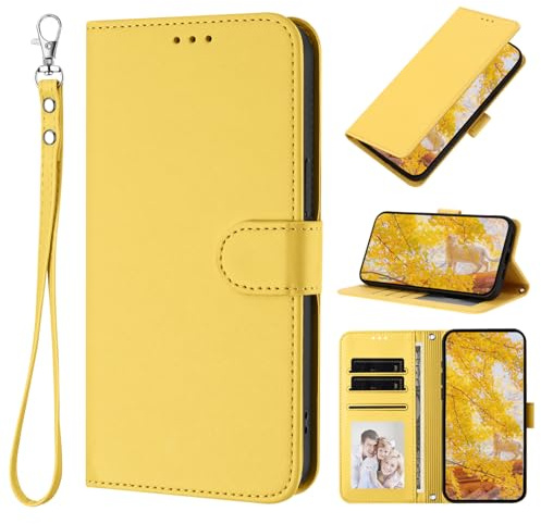 XINQCASE für iPhone 11 Hülle, PU Lederhülle Schutzhülle [Handyband] Klapphülle Tasche, Handyhülle Flip Case für iPhone 11, Gelb