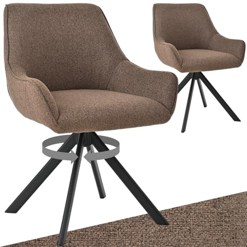 Goeurvant Esszimmerstühle Drehbar 2er Set mit Armlehne – 360°Drehbar Polsterstuhl Leinen Modern Drehstuhl Küchenstuhl mit Metallgestell und Rückenlehne für Esszimmer, Wohnzimmer, Büro, Braun