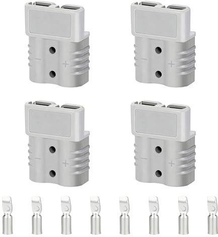 4 Pezzi Connettore Batteria 50A 600V, Connettore Batteria Anderson, Kit Connettori Rapidi per Cavi 6-16 AWG, Connettori di Alimentazione ad Alta Corrente per Auto, Rimorchi, Barche, con 8 Terminali