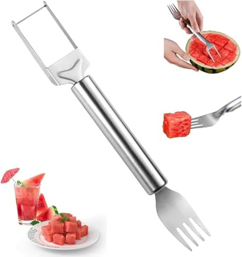 Stainless Steel 2-in-1 Watermelon Cutter and Melon Slicer - Dual Head Fruit Knife for Home, Kitchen, Camping, Reusable and Easy to Clean