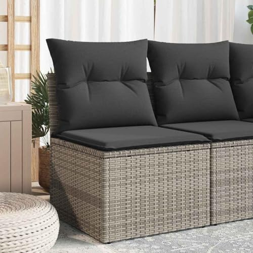 Ziaphsol Gartensessel ohne Armlehnen, Grau Poly Rattan, 55x62x69 cm, mit Kissen, Stauraum, UV-beständig, robust für Outdoor Patio Möbel