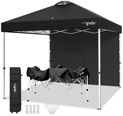 GVDV Pavillon 3x3 - Pop Up Faltpavillon Wasserdicht Stabil mit Seitenwand & Rollentasche, Höhenverstellbar, UPF 50+ Sonnenschutz Partyzelt Klappbar für Garten, Camping, Flohmarkt, Outdoor, Schwarz