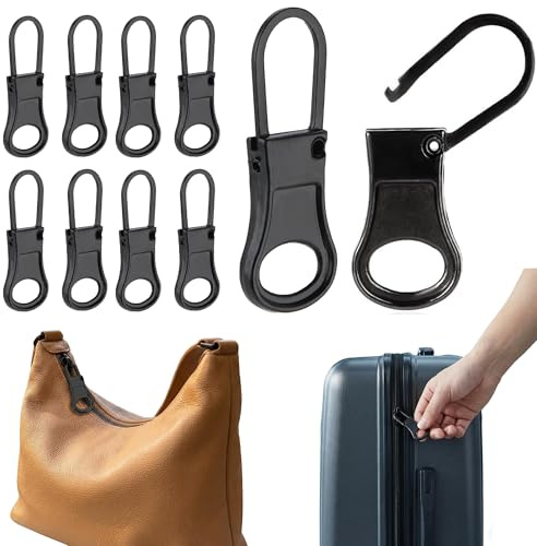 ZIOYANE 10 piezas de repuesto de tirador de cremallera, pestañas de metal desmontables y extensor para reparación de cremalleras en ropa y equipaje (negro)