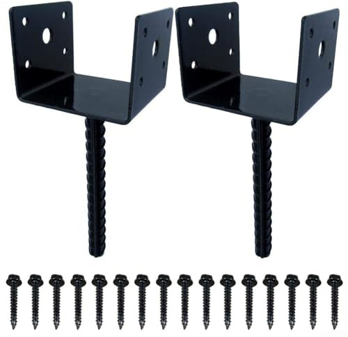 Base de support de poteau de clôture en forme de U pour poteaux carrés en bois de 10,2 x 10,2 cm, ancrage en béton métallique avec vis, conçue pour balustrades de terrasse, porche et poteaux de