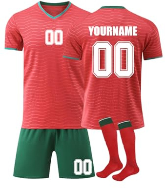 Coupe Monde 2026 Maillot Football Personnalisé avec Nom Nombre pour Garçon et Homme, Monde Domicile/Extérieur Ensemble Foot Entraînement T-Shirt Short et Chaussettes Respirant,Cadeau Garcon