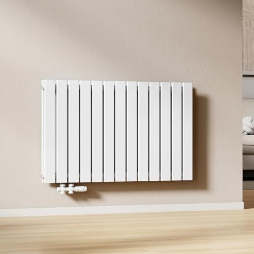 EMKE Radiatore ad Acqua 63 x 100,6 cm, Bianco Lucido,1308 W,12 m² | Termosifone a Parete con Pannelli Piatti Doppio, Riscaldamento Centralizzato per Soggiorno e Bagno, Attacco Centrale 50 mm