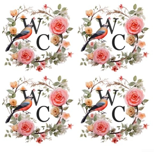 Sawhamale 4 x rosa Blumen-Türaufkleber für Ring, 30 x 30 cm, PVC, transparente Vinyl-Aufkleber, elegante Blumen-Wandkunst, Dekoration für Badezimmer, Glasfenster, Heimdekoration
