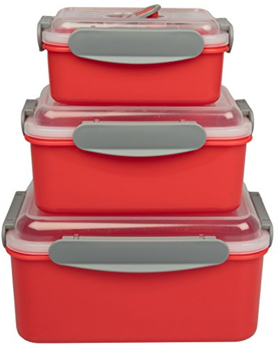 Microwave Vegetable Steamer Containers - 3 Pack Reusable Nesting Food Storage Large, Medium, Small - Meal Prep Containers, Store Leftovers -Locking Steam Vent Lids - BPA Free, Fridge and Freezer Safe