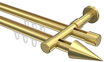 Interdeco Gardinenstangen mit Innenlauf Messing Optik 20 mm Ø zweiläufig Prestige Savio, 160 cm