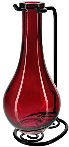 Couronne Company M402-200-06 Drop Recycled Glass Vase & Metal Stand, 8, Red, 1 Piece