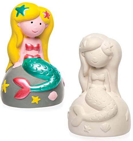 Baker Ross Keramik-Spardosen „Meerjungfrau“ für Kinder zum Bemalen und Dekorieren – Porzellan-Bastelset für Kinder (2 Stück), 13cm x 8cm x 8cm, AR519