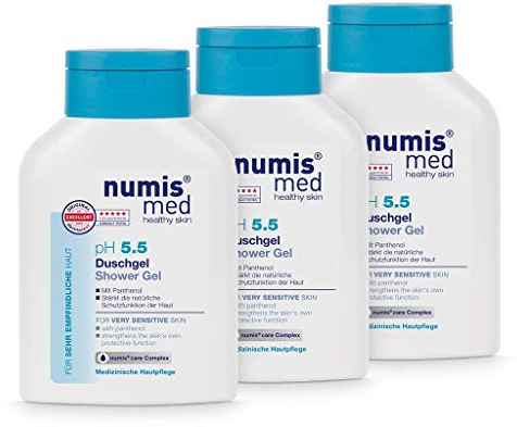numis med Duschgel ph 5.5 3er Pack - Hautberuhigendes Shower Gel f??r sehr empfindliche & sensible Haut - vegane Hautpflege ohne Silikone, Parabene & Mineral??l - Showergel (3x 200 ml) | für sehr empfindliche & sensible Haut - vegane Hautpflege ohne Silikone, Parabene & Mineralöl - Showergel