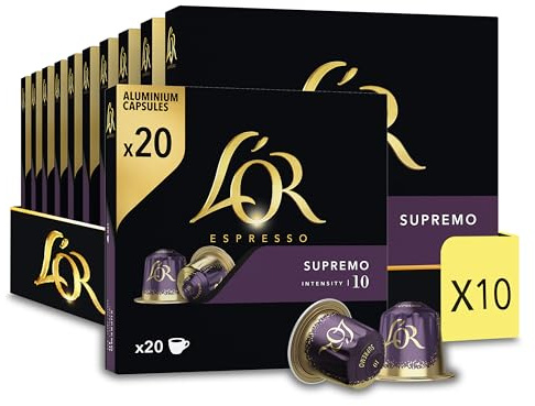 L'Or Espresso Café - 200 Capsules Supremo Intensité 10 | Compatibles Nespresso®*, lot de 10 x 20 capsules aluminium